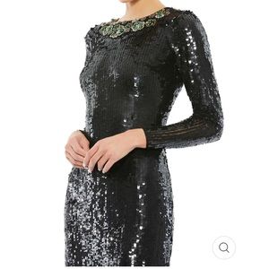 Mac Duggal Sequined Embellished Collar Gown